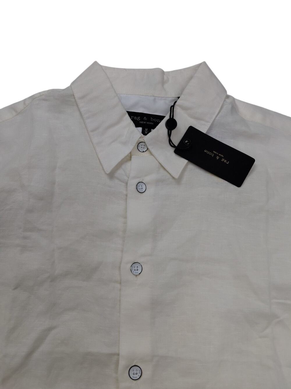 Rag & Bone Dalton Linen Cotton Short Sleeve Shirt Chalk Men's Size Medium $248